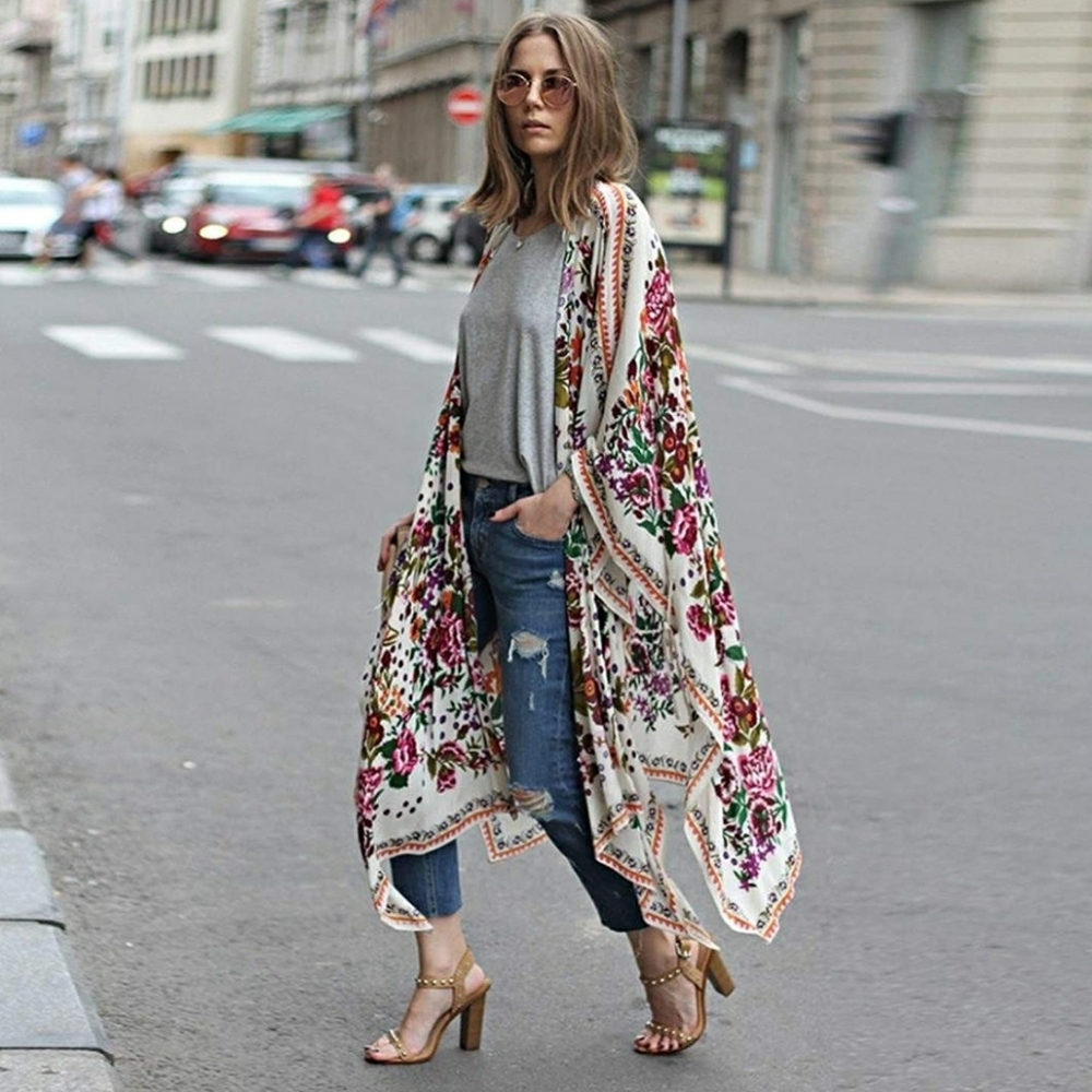 Sheer floral flowy kimono duster